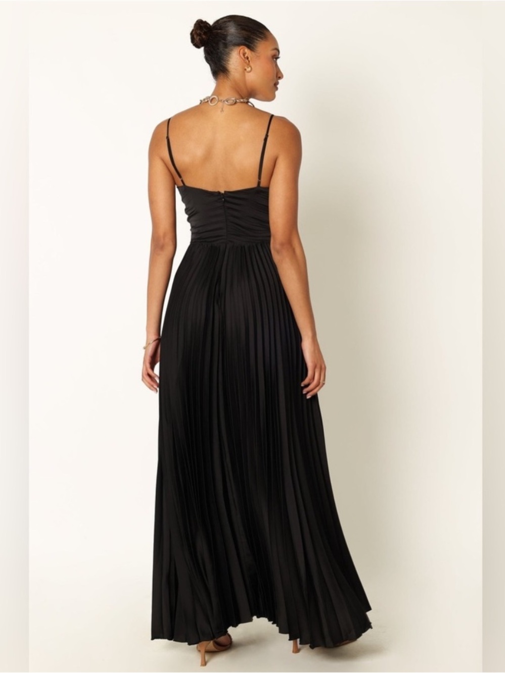 Petal & Pup Naira Pleated Maxi Dress in Black - Picture 3 of 8